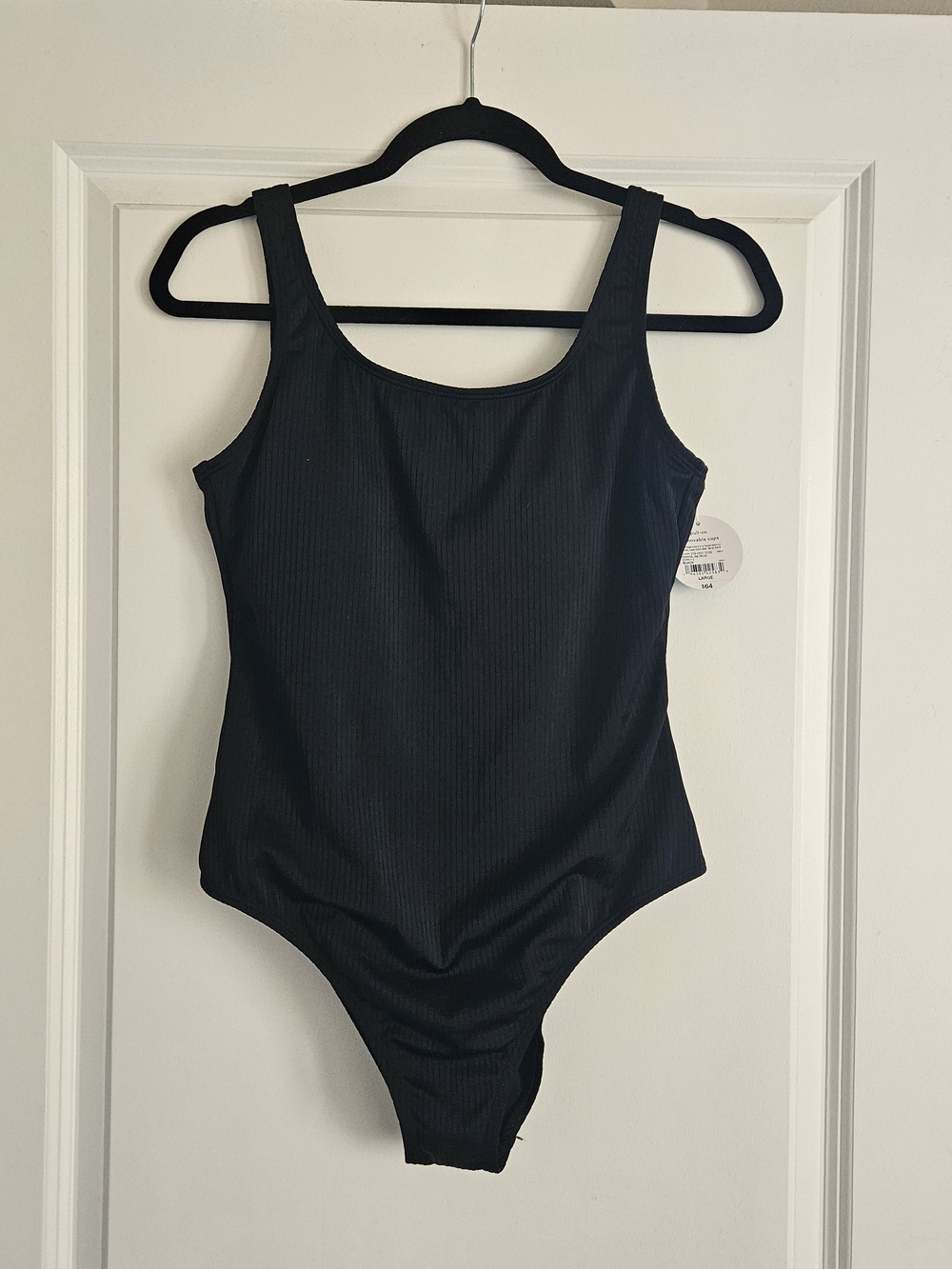 Decree Black Ribbed One-Piece Swimsuit- Size Large